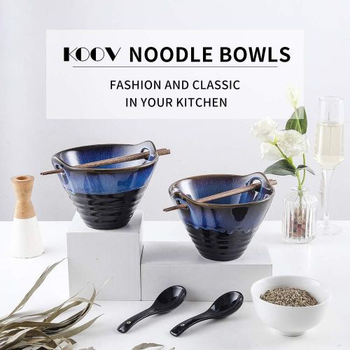  [아마존베스트]KOOV Porcelain Ramen Bowls and Spoons Set of 2 - Japanese Ramen Noodle Bowl with Chopsticks and Spoons, 26 Ounce Deep Pho Bowl, Reactive Glaze (Blue Galaxy)