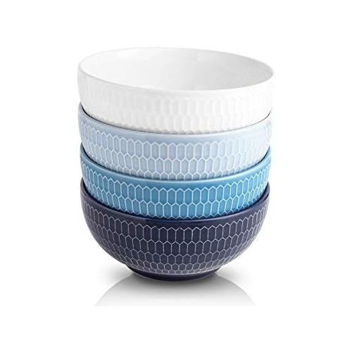  [아마존베스트]KOOV 24 Ounce Soup Bowl Set, Porcelain Cereal Bowls Microwave And Dishwasher Safe, Kitchen Bowls For Oatmeal Breakfast, Chip, Rice, Ceramic Bowls Set of 4 (Blue Series)