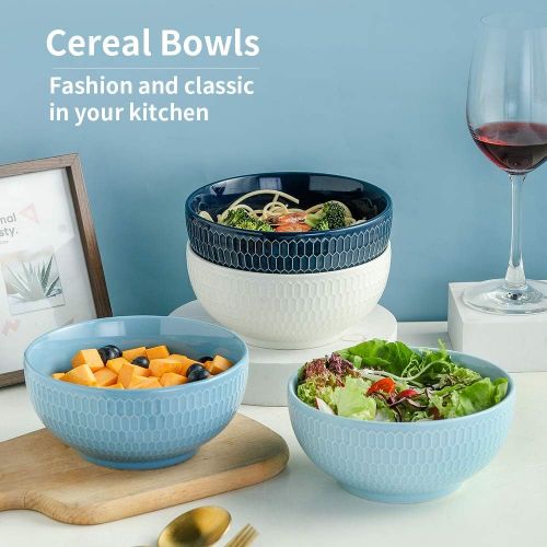  [아마존베스트]KOOV 24 Ounce Soup Bowl Set, Porcelain Cereal Bowls Microwave And Dishwasher Safe, Kitchen Bowls For Oatmeal Breakfast, Chip, Rice, Ceramic Bowls Set of 4 (Blue Series)