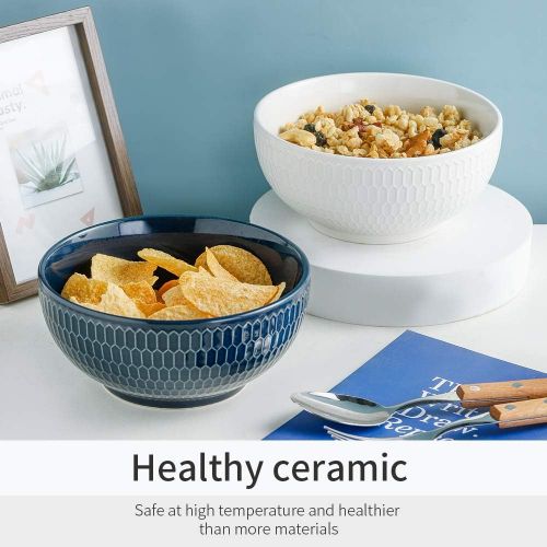  [아마존베스트]KOOV 24 Ounce Soup Bowl Set, Porcelain Cereal Bowls Microwave And Dishwasher Safe, Kitchen Bowls For Oatmeal Breakfast, Chip, Rice, Ceramic Bowls Set of 4 (Blue Series)