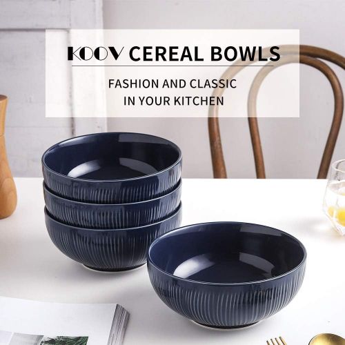  [아마존베스트]KOOV 24 Ounce Soup Bowl Set, Porcelain Cereal Bowls Microwave And Dishwasher Safe, Kitchen Bowls For Oatmeal, Chip, Rice, Ceramic Bowls Set of 4, Irregular Striped Series (6 inch,