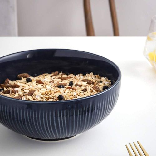  [아마존베스트]KOOV 24 Ounce Soup Bowl Set, Porcelain Cereal Bowls Microwave And Dishwasher Safe, Kitchen Bowls For Oatmeal, Chip, Rice, Ceramic Bowls Set of 4, Irregular Striped Series (6 inch,