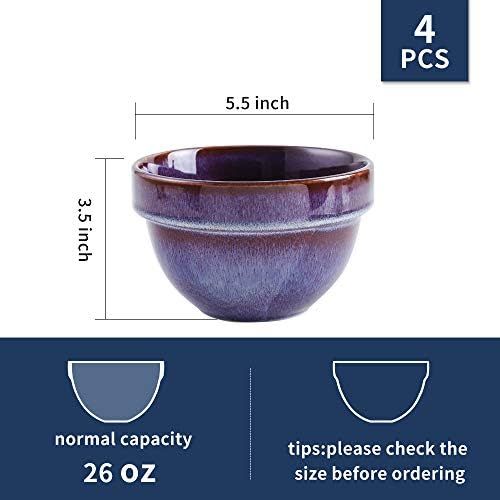  [아마존베스트]KOOV Porcelain Large Soup Bowl Microwave Safe, 26 Ounce Cereal Bowl, Ceramic Bowls For Oatmeal, Noodle, Breakfast Bowl, Baking Bowl Reactive Glaze Set of 4 (Artistic Blue)