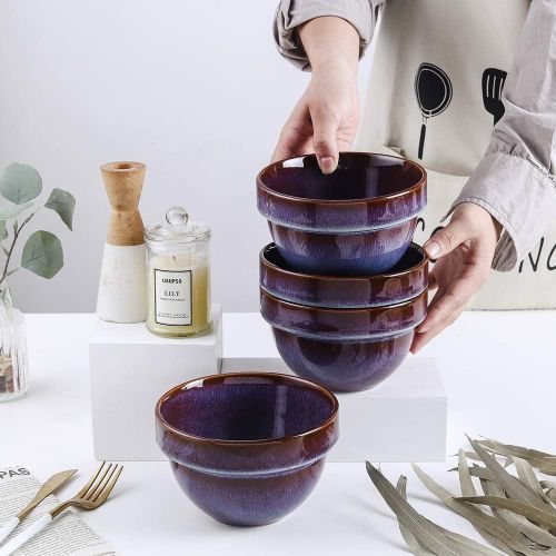  [아마존베스트]KOOV Porcelain Large Soup Bowl Microwave Safe, 26 Ounce Cereal Bowl, Ceramic Bowls For Oatmeal, Noodle, Breakfast Bowl, Baking Bowl Reactive Glaze Set of 4 (Artistic Blue)