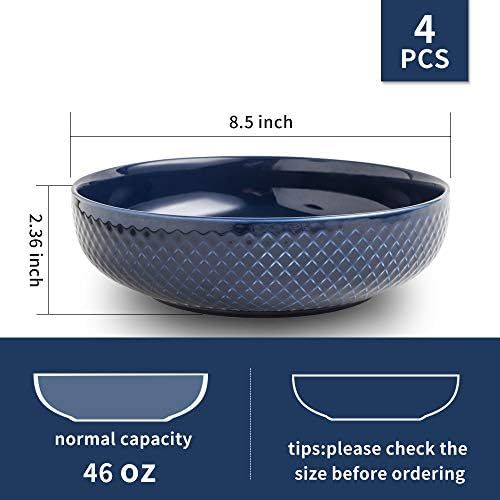  [아마존베스트]KOOV Ceramic Bowl, 46 OZ Pasta Bowls, Salad Bowl Set, Large Bowl For Eating, Dinner Bowls, Stackable Serving Bowls Set of 4 (Aegean)