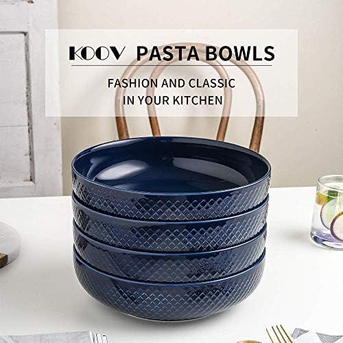  [아마존베스트]KOOV Ceramic Bowl, 46 OZ Pasta Bowls, Salad Bowl Set, Large Bowl For Eating, Dinner Bowls, Stackable Serving Bowls Set of 4 (Aegean)