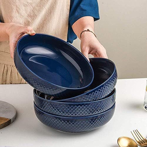  [아마존베스트]KOOV Ceramic Bowl, 46 OZ Pasta Bowls, Salad Bowl Set, Large Bowl For Eating, Dinner Bowls, Stackable Serving Bowls Set of 4 (Aegean)