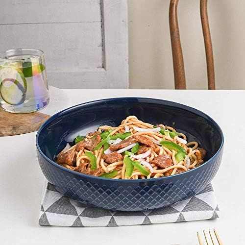  [아마존베스트]KOOV Ceramic Bowl, 46 OZ Pasta Bowls, Salad Bowl Set, Large Bowl For Eating, Dinner Bowls, Stackable Serving Bowls Set of 4 (Aegean)