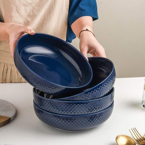  [아마존베스트]KOOV Ceramic Bowl, 46 OZ Pasta Bowls, Salad Bowl Set, Large Bowl For Eating, Dinner Bowls, Stackable Serving Bowls Set of 4 (Aegean)