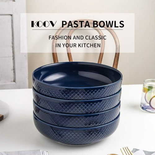  [아마존베스트]KOOV Ceramic Bowl, 46 OZ Pasta Bowls, Salad Bowl Set, Large Bowl For Eating, Dinner Bowls, Stackable Serving Bowls Set of 4 (Aegean)