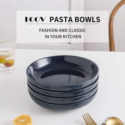  [아마존베스트]KOOV Ceramic Pasta Bowls Set of 4, 30 OZ Large Salad Bowls, Salad Serving Bowls, Soup Bowl Set, Ceramic Bowls Irregular Striped Series (Aegean)
