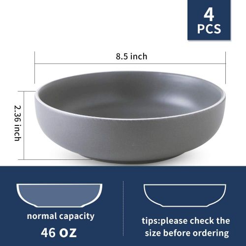  [아마존베스트]KOOV Ceramic Bowl, 46 OZ Pasta Bowls Set of 4, Large Salad Bowl Set, Large Bowl For Eating, Dinner Bowls, Stackable Serving Bowls, Reactive Glaze Series (Waxy Gray)