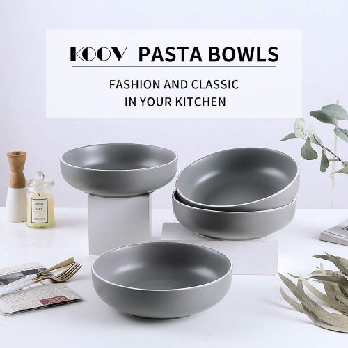  [아마존베스트]KOOV Ceramic Bowl, 46 OZ Pasta Bowls Set of 4, Large Salad Bowl Set, Large Bowl For Eating, Dinner Bowls, Stackable Serving Bowls, Reactive Glaze Series (Waxy Gray)