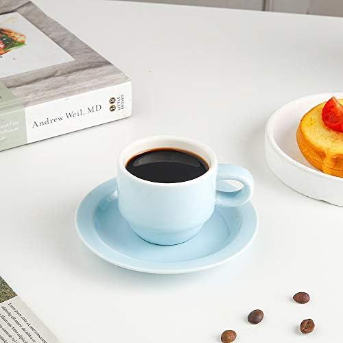  [아마존베스트]KOOV Porcelain Stackable Espresso Cups Set, Coffee Set with Saucers and Metal Stand, 2.5 Ounce Coffee Cup Set of 6 (Pale Blue)