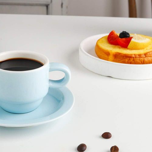  [아마존베스트]KOOV Porcelain Stackable Espresso Cups Set, Coffee Set with Saucers and Metal Stand, 2.5 Ounce Coffee Cup Set of 6 (Pale Blue)