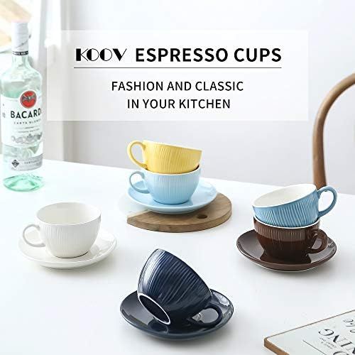  [아마존베스트]KOOV Latte Mugs, 10 oz Porcelain Cappuccino Cup and Saucer, Latte Cup, For Latte, Cafe Mocha, Coffee Shop and Barista, Set of 6 (Rainbow)