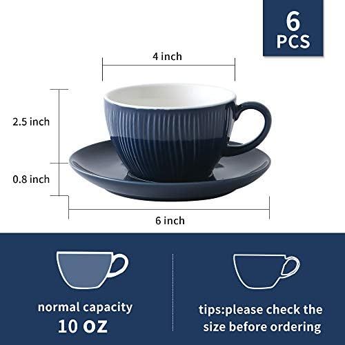  [아마존베스트]KOOV Latte Mugs, 10 oz Porcelain Cappuccino Cup and Saucer, Latte Cup, For Latte, Cafe Mocha, Coffee Shop and Barista, Set of 6 (Rainbow)
