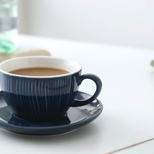  [아마존베스트]KOOV Latte Mugs, 10 oz Porcelain Cappuccino Cup and Saucer, Latte Cup, For Latte, Cafe Mocha, Coffee Shop and Barista, Set of 6 (Rainbow)