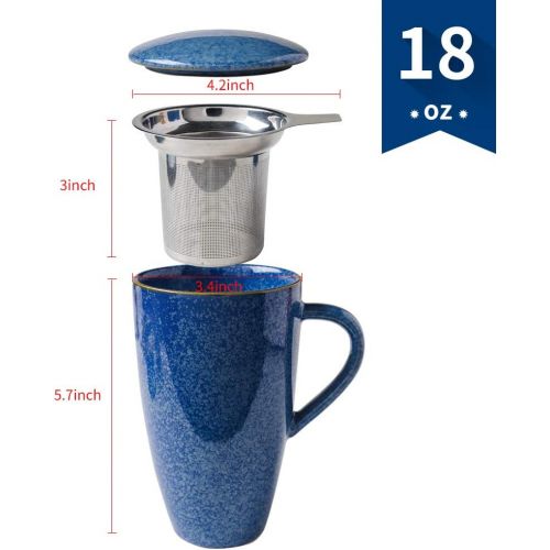  [아마존베스트]KOOV Porcelain Tea Cup with Infuser Basket and Lid, Teaware with Filter, 18 OZ (Marble)