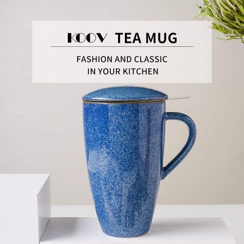  [아마존베스트]KOOV Porcelain Tea Cup with Infuser Basket and Lid, Teaware with Filter, 18 OZ (Marble)