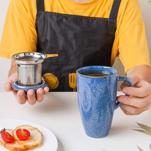  [아마존베스트]KOOV Porcelain Tea Cup with Infuser Basket and Lid, Teaware with Filter, 18 OZ (Marble)