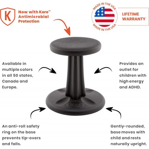  [아마존베스트]KORE DESIGN LLC Kore Wobble Chair - Flexible Seating Stool for Classroom, Elementary School, ADD/ADHD - Made in USA - Junior- Age 8-9, Grade 3-4, Black (16in)