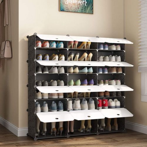  [아마존 핫딜] KOUSI Portable Shoe Rack Organizer 48 Pair Tower Shelf Storage Cabinet Stand Expandable for Heels, Boots, Slippers， 8 Tier Black