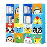 KOUSI Portable Kids Bookshelf Children Toy Organizer Multifuncation Cube Storage Shelf Cabinet Bookcase, Capacious & Study, Blue:16 Cubes