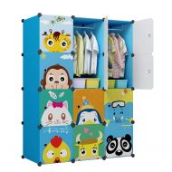 KOUSI Portable Kids Wardrobe Closet Children Dresser Hanging Storage Rack Clothes Closet Bedroom Armoire Cube Organizer Formaldehyde-Free Furniture (Blue, 8 Cubes&2 Hanging Section