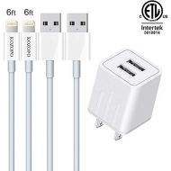 [아마존베스트]KOZOPO Phone Charger Durable USB Cable 6FT (2-Pack) Fast Charging Data Sync Transfer Cord with 2 Port Plug Travel Wall Charger Compatible with Phone X/8/7/Plus/6S/6/SE/5S/5C