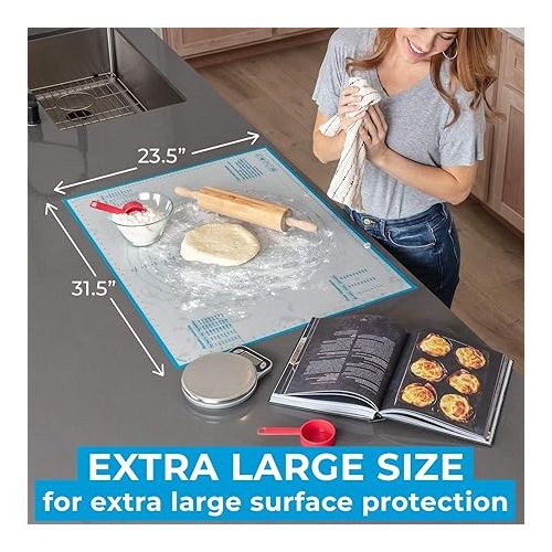  XXL SIZE Silicone Pastry Mat For Rolling Dough Non Slip Extra Large - 23,5'' x 31,5'' Dough Mat for Rolling - Rolling Mat For Dough with Measurements - Nonstick Fondant Mat - Large Silicone Baking Mat