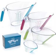 4-Piece Angled Liquid Measuring Cups Plastic Set - Mini Oz, 1, 2 and 4 Plastic Measuring Cup Sizes - Plastic Measuring Cups For Liquids with ML & Cups Measures - KPKitchen Small & Large Measure Cup