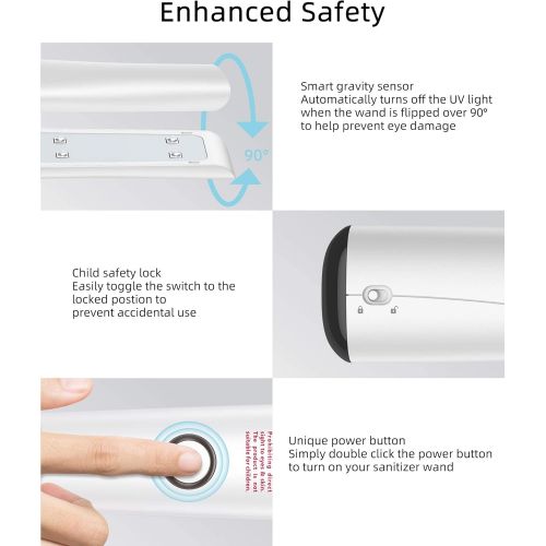  UV Light Sanitizer Wand, Portable UVC Light Disinfector UV Wand for Smartphone Home Travel Package Belongins Clinically Proven Disinfector Chargable KPP (white1)