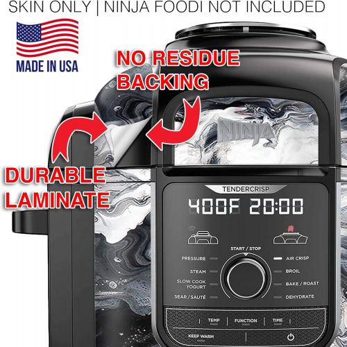  KRAFTD Wrap for Ninja Foodi 8 Quart - QT Accessories Cover Sticker - Wraps fit Deluxe Cooker Mdl: FD402 LP3 Black White Marble Swirl