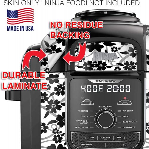  KRAFTD Wrap for Ninja Foodi 8 Quart - QT Accessories Cover Sticker - Wraps fit Deluxe Cooker Mdl: FD402 LP3 Black White Floral Pattern