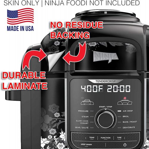  KRAFTD Wrap for Ninja Foodi 8 Quart - QT Accessories Cover Sticker - Wraps fit Deluxe Cooker Mdl: FD402 LP3 Black White Floral