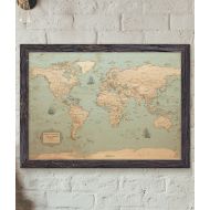 KRMaps World Map - Rustic Style | Uncustomized | Old Style Wall Map | Map Decor