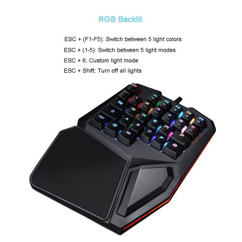  KRNELLY One-Handed Mechanical Gaming Keyboard, G10 RGB Backlit Keyboard, 28 Keys Blue Switch Portable Mini Gaming Keypad, Ergonomic Game Controller for Gamer