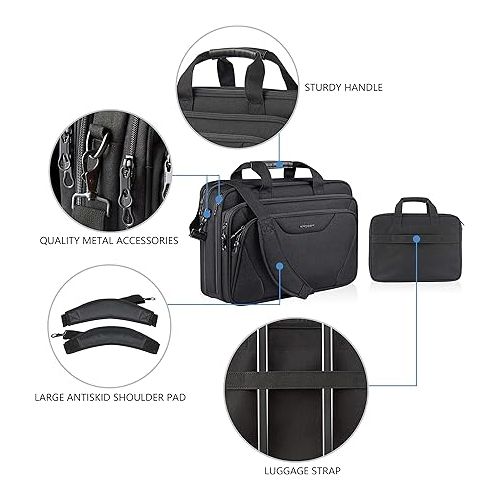  KROSER Laptop Bag Premium Computer Briefcase Fits Up to 17.3 Inch Laptop Expandable Water-Repellent Shoulder Messenger Bag for Travel/Business/Men/Women-Black