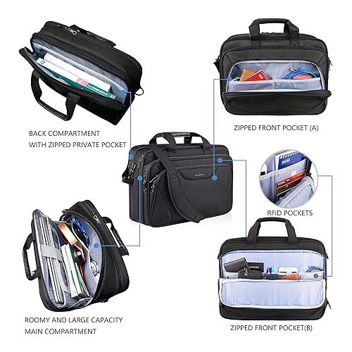  KROSER Laptop Bag Premium Computer Briefcase Fits Up to 17.3 Inch Laptop Expandable Water-Repellent Shoulder Messenger Bag for Travel/Business/Men/Women-Black