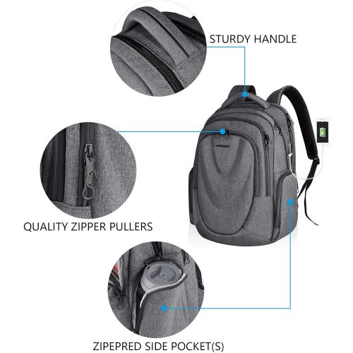  [아마존 핫딜]  [아마존핫딜]KROSER School Laptop Backpack 17.3 Inch Molded Front Panel Large Travel Computer Daypack Water-Repellent with RFID Pockets USB Charging Port for Work/Business/College/Men/Women-Gre