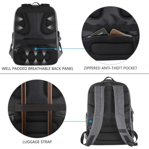  [아마존 핫딜]  [아마존핫딜]KROSER School Laptop Backpack 17.3 Inch Molded Front Panel Large Travel Computer Daypack Water-Repellent with RFID Pockets USB Charging Port for Work/Business/College/Men/Women-Gre