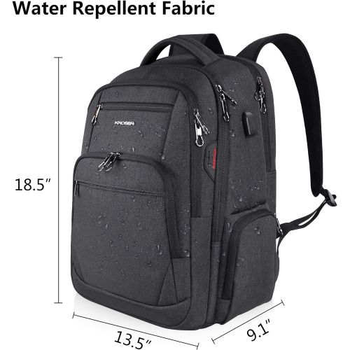  [아마존 핫딜] KROSER Travel Laptop Backpack 17.3 Inch Large Computer Backpack Water-Repellent School Daypack with USB Charging Port & Headphone Interface RFID Pockets for Work/Business/College/M