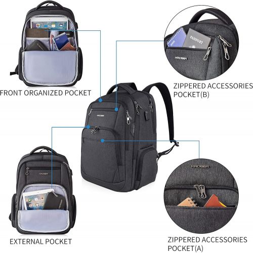  [아마존 핫딜] KROSER Travel Laptop Backpack 17.3 Inch Large Computer Backpack Water-Repellent School Daypack with USB Charging Port & Headphone Interface RFID Pockets for Work/Business/College/M
