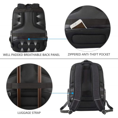  [아마존 핫딜] KROSER Travel Laptop Backpack 17.3 Inch Large Computer Backpack Water-Repellent School Daypack with USB Charging Port & Headphone Interface RFID Pockets for Work/Business/College/M