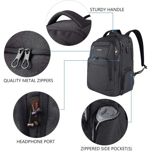  [아마존 핫딜] KROSER Travel Laptop Backpack 17.3 Inch Large Computer Backpack Water-Repellent School Daypack with USB Charging Port & Headphone Interface RFID Pockets for Work/Business/College/M