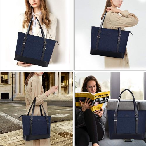 [아마존 핫딜] KROSER Laptop Tote Bag 15.6 Inch Large Shoulder Bag Lightweight Water-Repellent Women Stylish Handbag for Work/Business/School/College/Travel-Dark Blue