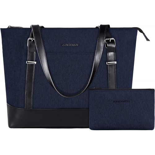  [아마존 핫딜] KROSER Laptop Tote Bag 15.6 Inch Large Shoulder Bag Lightweight Water-Repellent Women Stylish Handbag for Work/Business/School/College/Travel-Dark Blue
