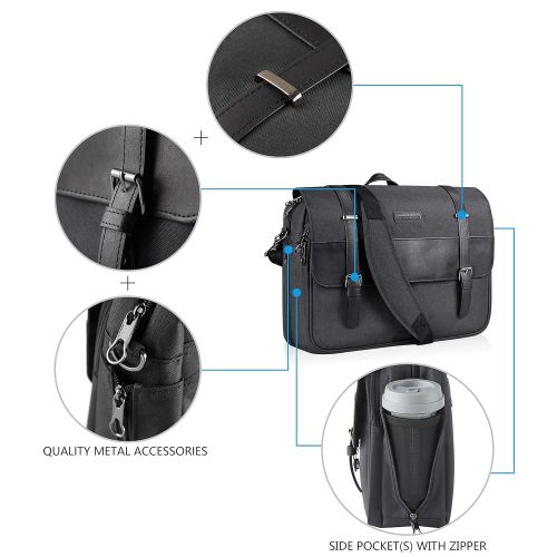  [아마존 핫딜]  [아마존핫딜]KROSER Laptop Tasche 15,6 Zoll Laptop Messenger Bag wasserabweisend Aktentasche stilvolle Flapover Computer Case Schultertasche fuer Schule/Business/Damen/Herren-Kohle Schwarz MEHRW