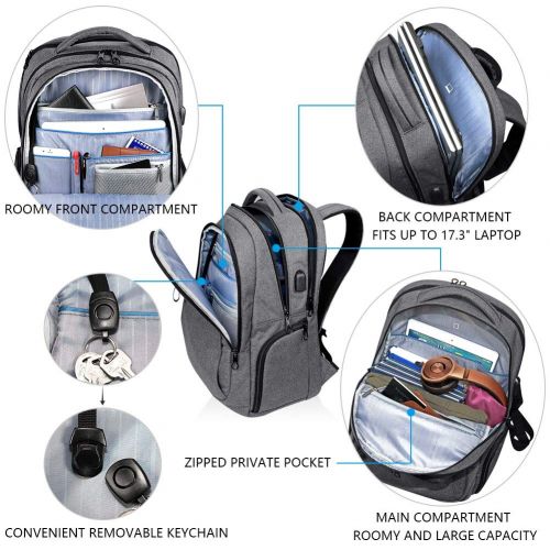  [아마존 핫딜]  [아마존핫딜]KROSER Laptop Rucksack 15,6-17,3 Zoll Schulrucksack Reise Daypack Wasserabweisende Laptoptasche mit USB-Ladeanschluss fuer Reisen/Business/College/Frauen/Manner Grau MEHRWEG